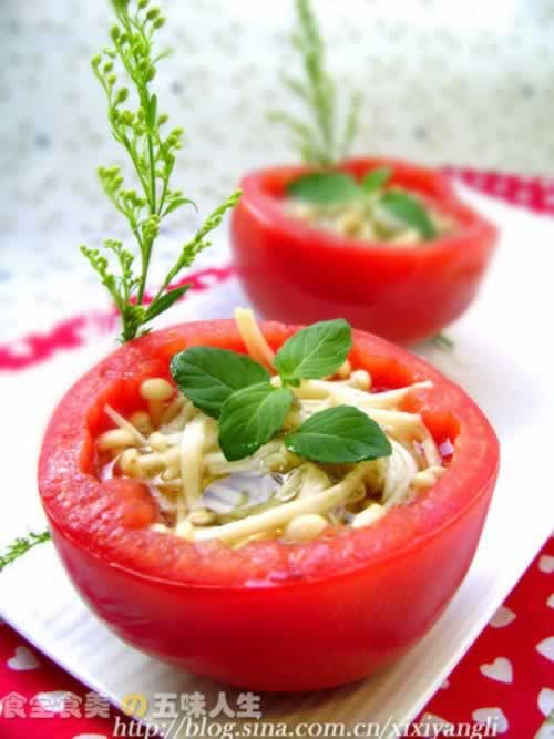 橄榄油菌菇番茄盅的做法(素菜-减脂抗衰老)