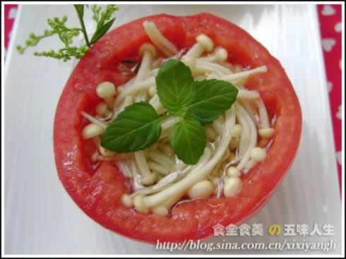 橄榄油菌菇番茄盅的做法(素菜-减脂抗衰老)