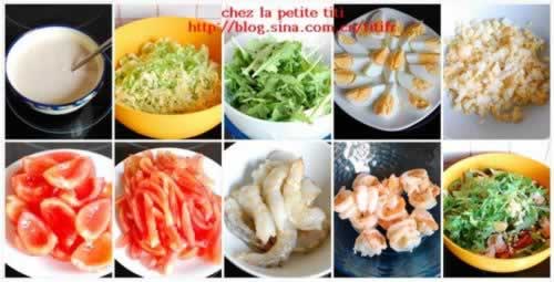 生菜虾沙拉佐吞拿鱼酱的做法(减肥食谱)