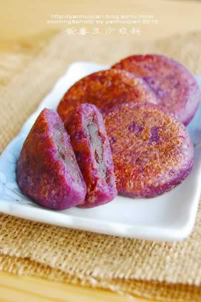 紫薯豆沙煎饼的做法(中式点心)
