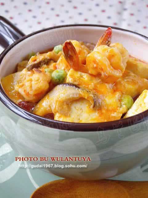 红咖喱鲜虾豆腐的做法(海鲜家常菜)
