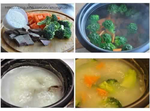 西兰花猪肝粥的做法(冬日里的早餐粥)