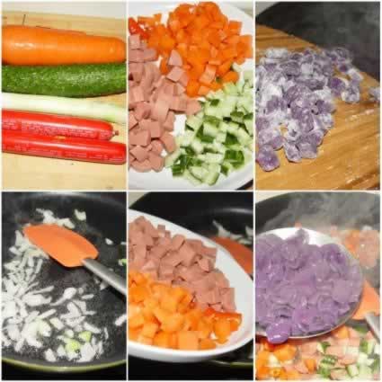 香炒紫薯面片的做法(早餐菜谱)