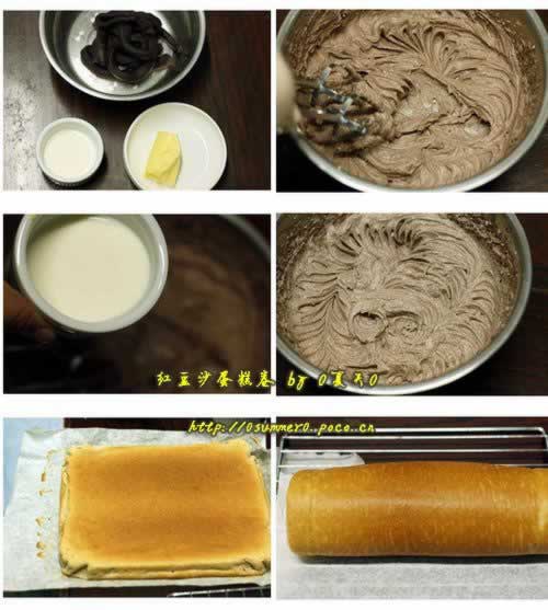 红豆沙蛋糕卷的做法(早餐菜谱-分蛋海绵蛋糕体)