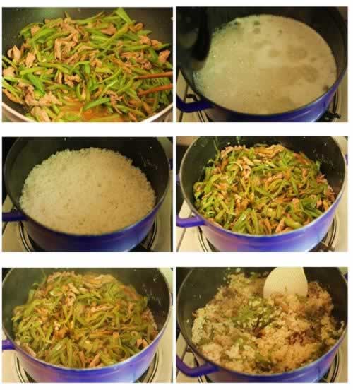 青椒榨菜肉丝煲仔饭的做法