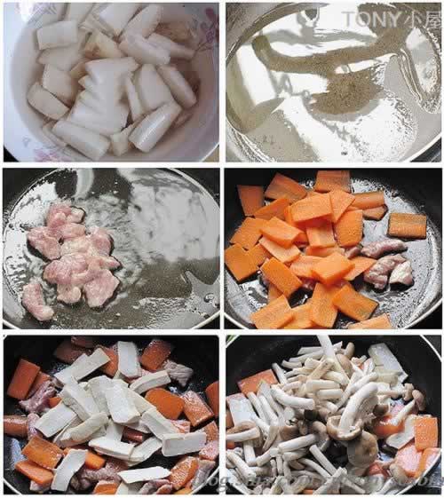 茶树菇胡萝卜炒山药的做法