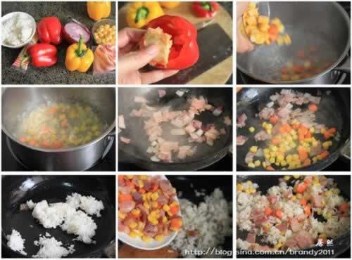 彩椒培根焗饭盅的做法