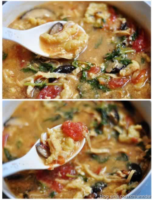 番茄鸡蛋荆芥疙瘩汤的做法