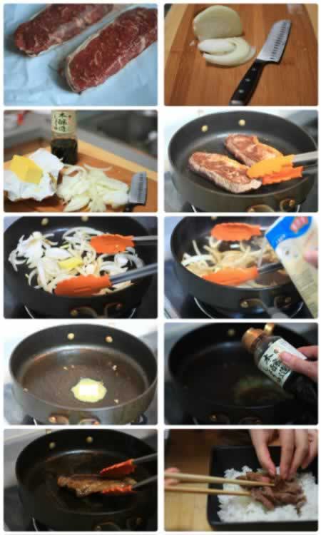 日式酱油牛排盖饭的做法
