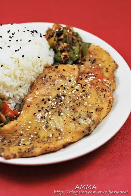 鲍鱼汁蔬菜酱+煎鱼排饭的做法