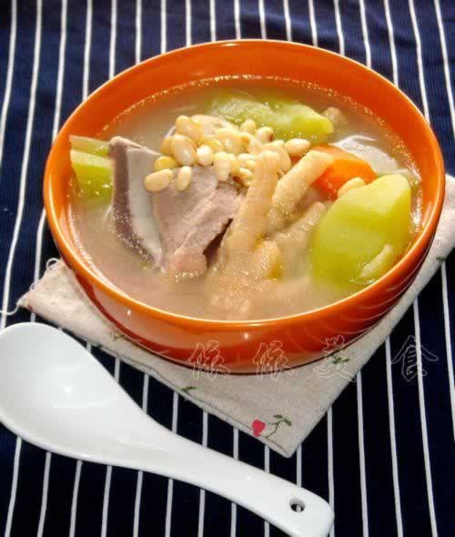 佛手瓜黄豆鸡脚汤的做法