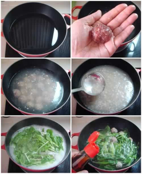 小白菜汆丸子的做法