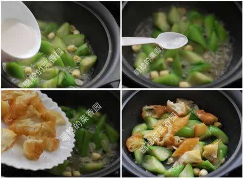 丝瓜烩油条的做法