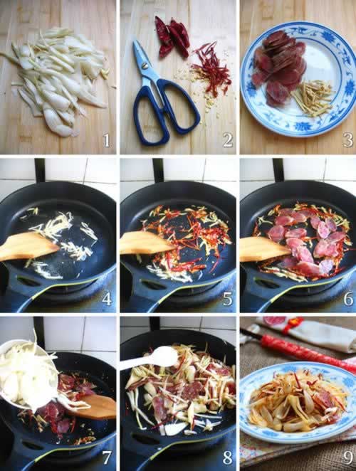 藠头炒香肠的做法