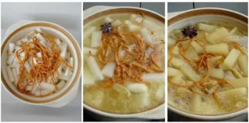 蛹虫草排骨萝卜煲的做法