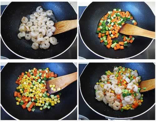 三色炒虾仁的做法
