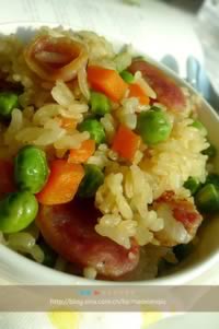 电饭煲豌豆香肠焖饭的做法,怎么做,如何做好吃,图解详细步骤的做法