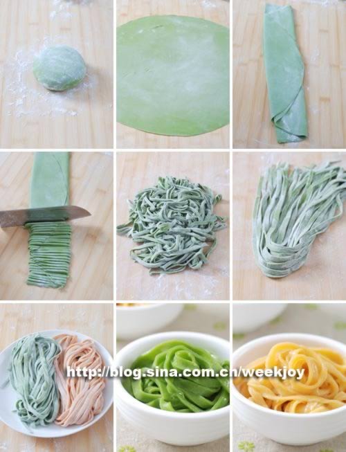 菠菜手擀面和胡萝卜手擀面的做法
