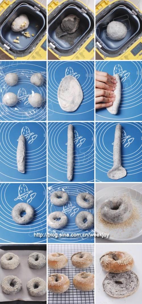 黑芝麻贝果三明治的做法