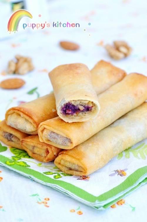 紫薯果仁春卷的做法