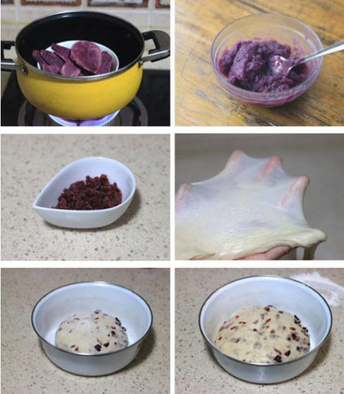 第2步紫薯花朵包的家常做法图片步骤