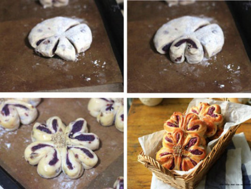 第4步紫薯花朵包的家常做法图片步骤