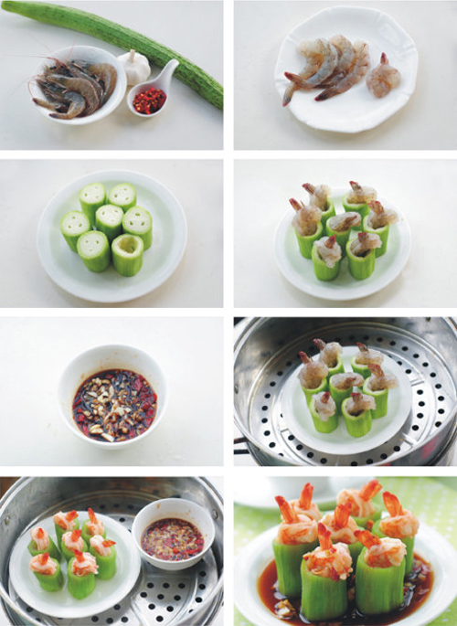 第2步蒜茸丝瓜鲜虾盅的家常做法图片步骤