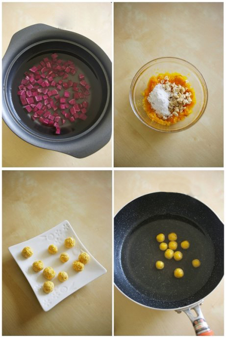 第4步麦香紫薯金瓜圆的家常做法图片步骤