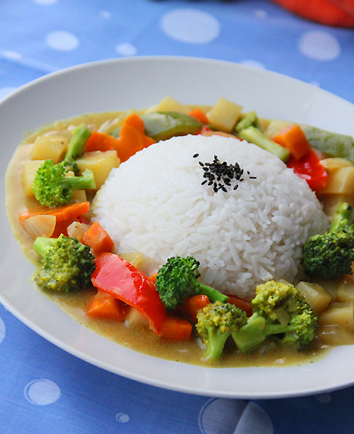 第4步椰香咖喱蔬菜烩饭的家常做法图片步骤