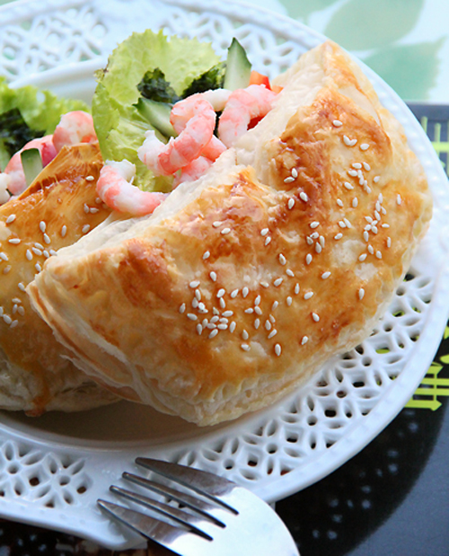 第4步鲜蔬北极虾口袋饼的家常做法图片步骤