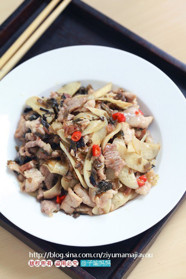 上班族开胃菜 咸菜茭白炒肉片的做法,怎么做,咸菜茭白炒肉片如何做好吃详细步骤图解的做法