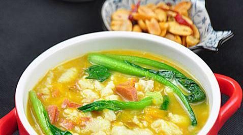 特色早餐 南瓜火腿疙瘩汤的做法,如何做,南瓜火腿疙瘩汤怎么做好吃详细步骤图解的做法