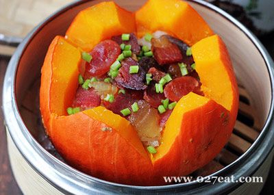 腊肉南瓜盅的做法 腊肉南瓜盅的做法